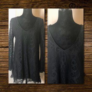 Lovers+Friends Black Lace Long Sleeve Mini Dress L